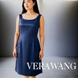 Stunning Vintage Vera Wang Blue Satin Sheath Dress Sz 12